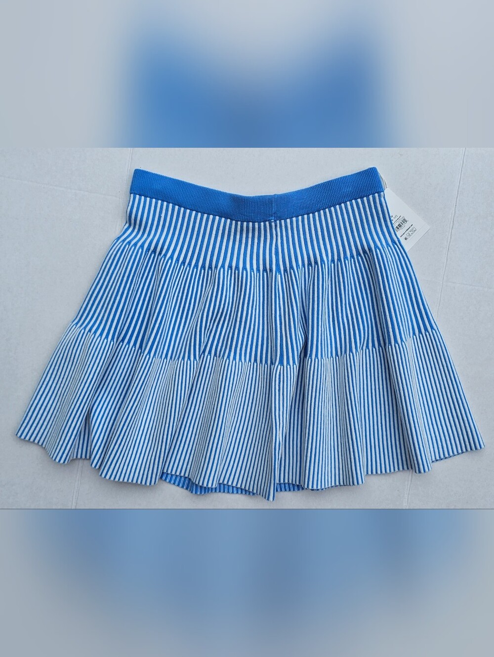 Blue & White Striped Circle Skirt with Elastic Waistband